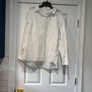 GAP White Button-Up Shirt with Small Navy Blue Diamond Print